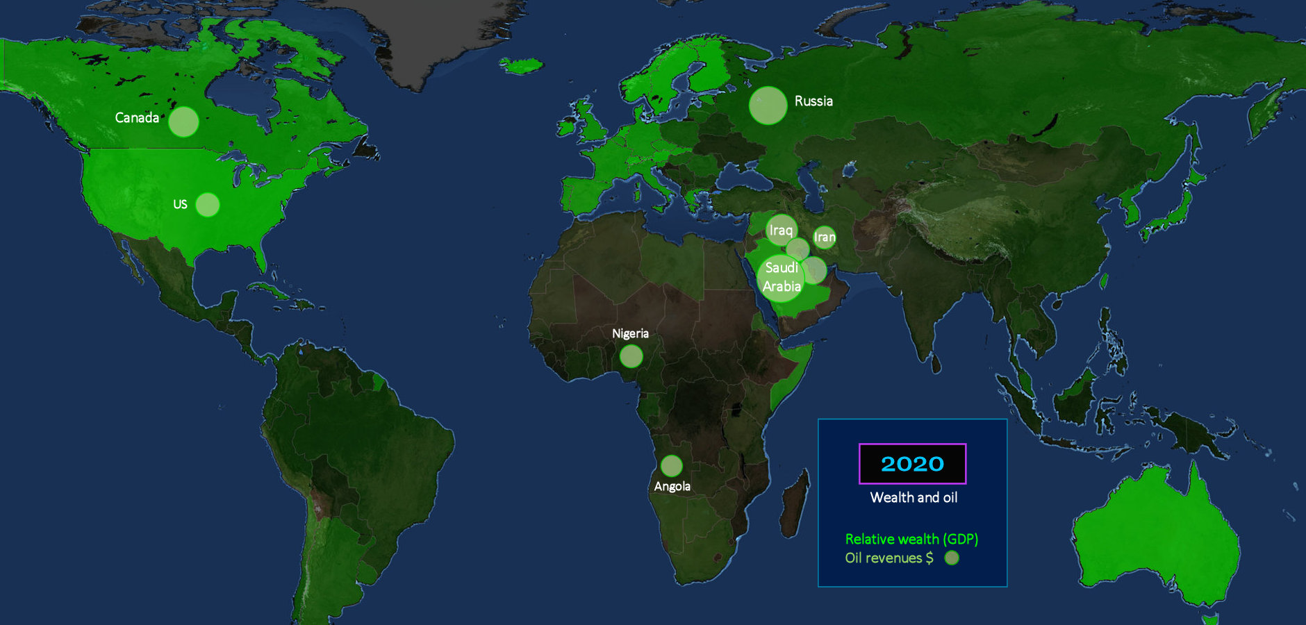 Global oil revenue, 2020 map